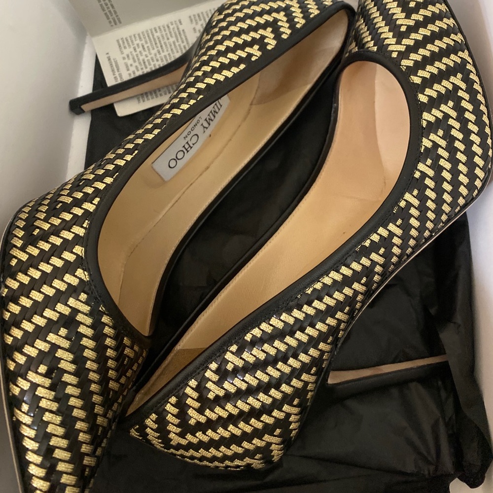 Jimmy Choo abel woven leather pumps, black/gold